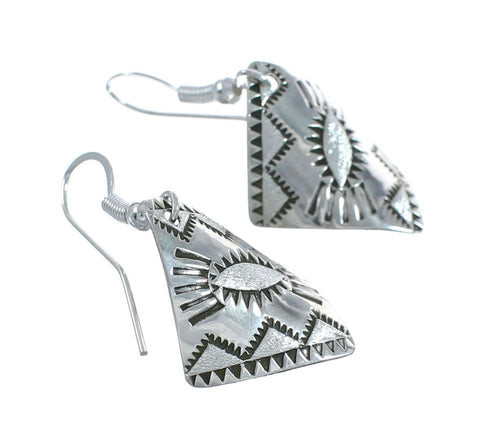 Native American Genuine Sterling Silver Hook Dangle Earrings AX129666